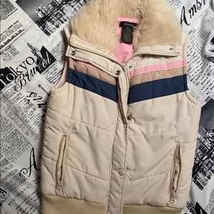 Eivissa Vest WomenFaux Fur Collar ZIP & Snap front